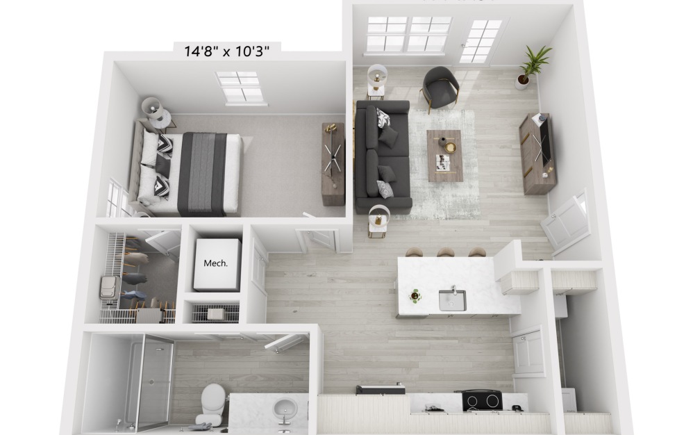 A1 - 1 bedroom floorplan layout with 1 bathroom and 769 square feet