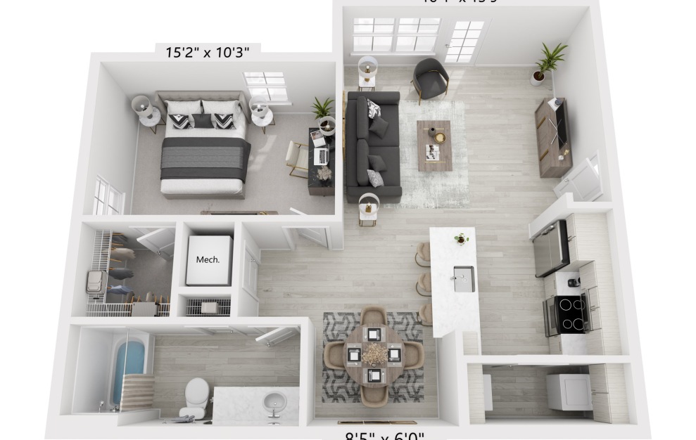 A2 - 1 bedroom floorplan layout with 1 bath and 847 square feet.